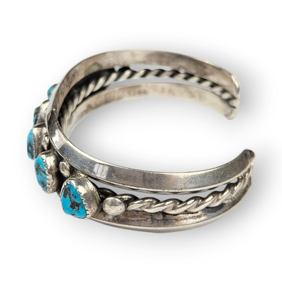 Navajo Sterling Turquoise Cuff Bracelet 7 Stone 925 Silver Vtg Native American - Picture 3 of 9